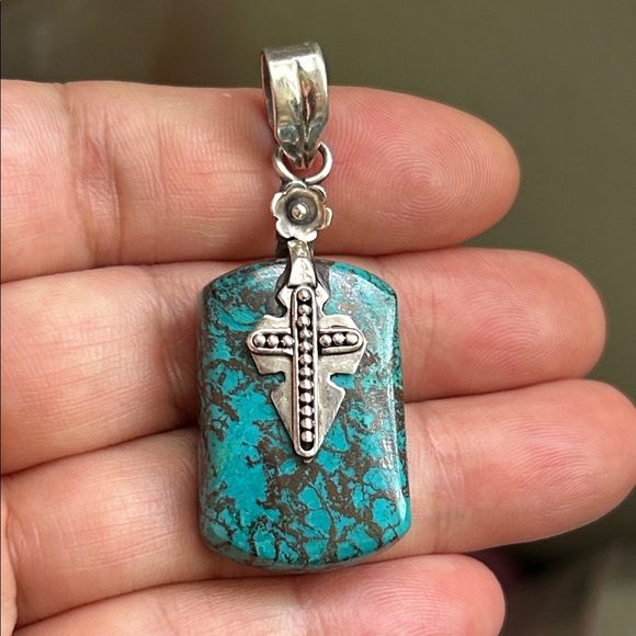 🖤Native American Sterling Silver Turquoise Cross Pendant